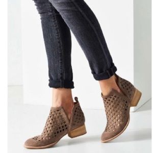 Taupe Lattice Cutout Boho Suede Heel Ankle Boot